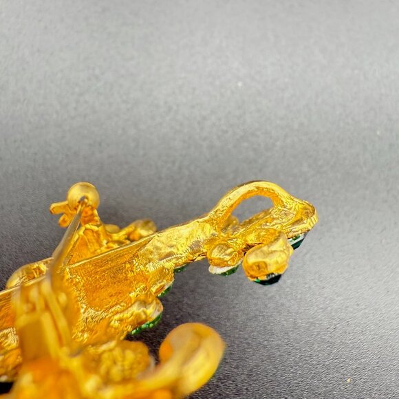 Vintage Gold-Tone Green Rhinestone Cross Brooch - Picture 5 of 6